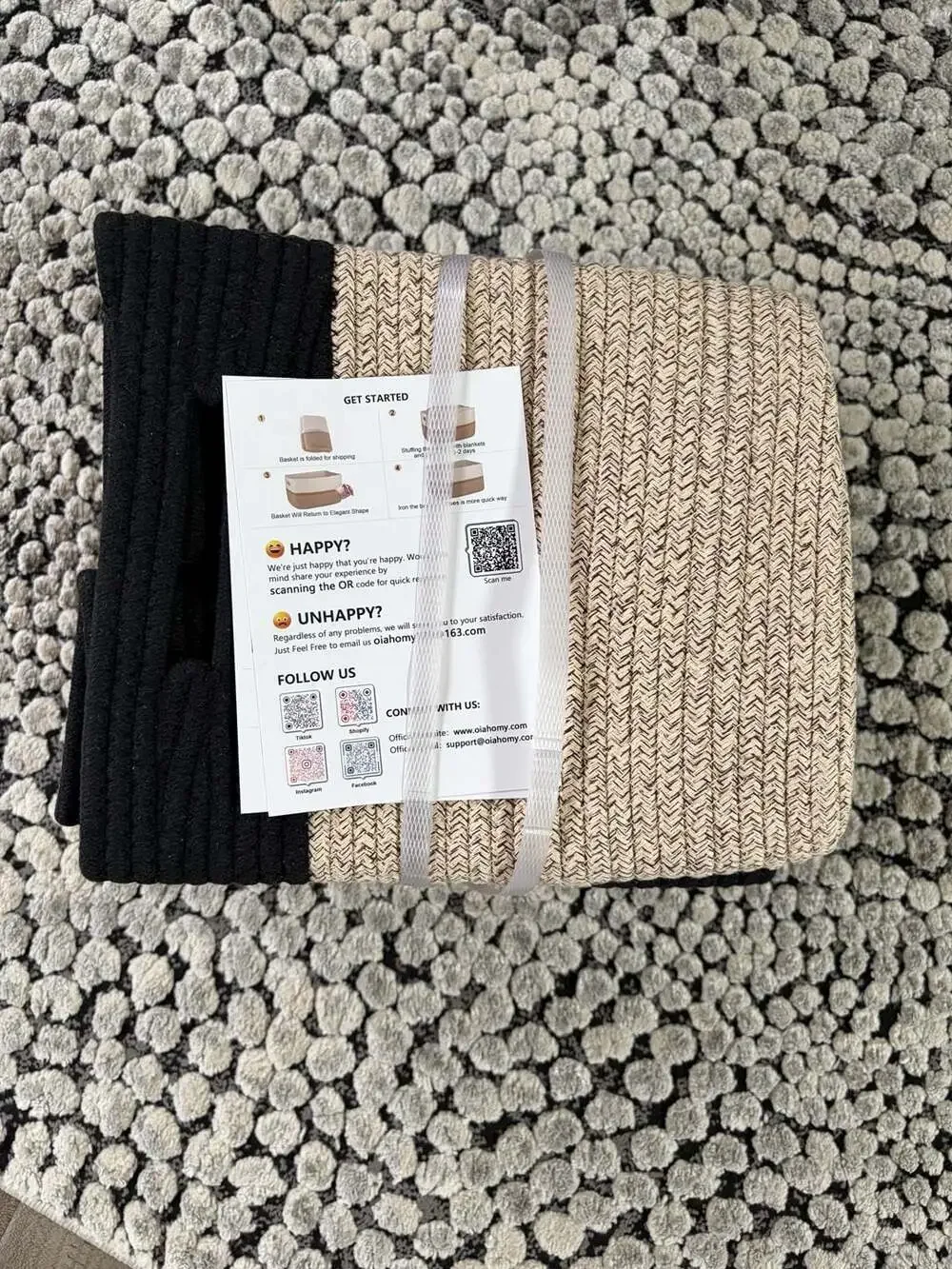 11-Inch Woven Cotton Rope Cube Storage Basket, 3-Pack, Black & Brown